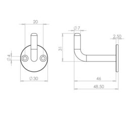 JSS665 Stainless Steel Single Rope Hook 37mm – Proline Hardware